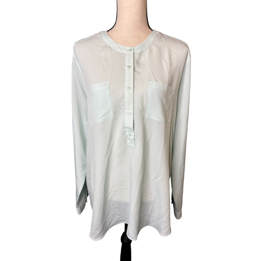 Old Navy Womens XL Mint Green Band Collar Button Front Long Sleeve Blouse Top